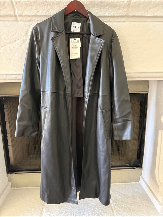 Zara Jackets & Blazers - ZARA Black Faux Leather Trench Coat